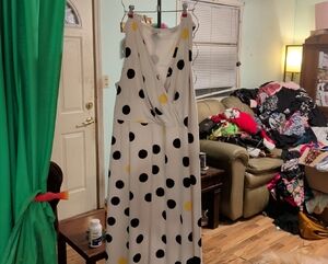 Elegant White Polka Dot Maxi Dress
